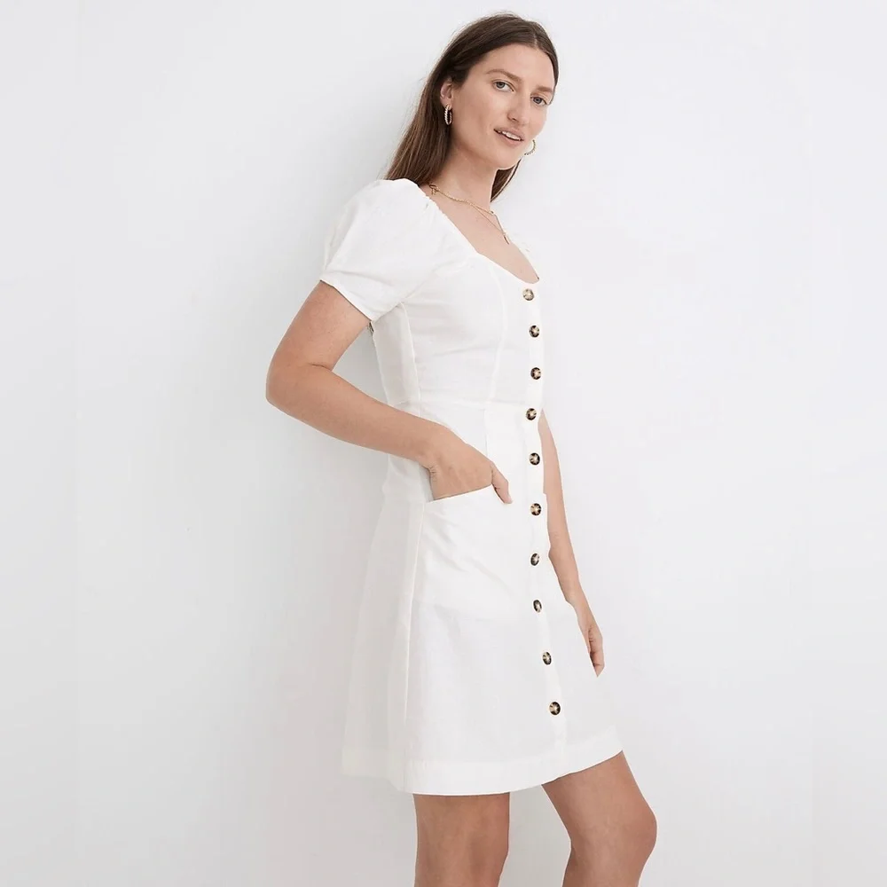 Madewell Linen-Cotton Puff-Sleeve Mini Dress - Picture 3 of 7